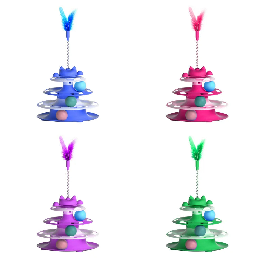 PetLuxe™ 3-Tier Interactive Cat Turntable – Roller Ball Toy with Feather Teaser