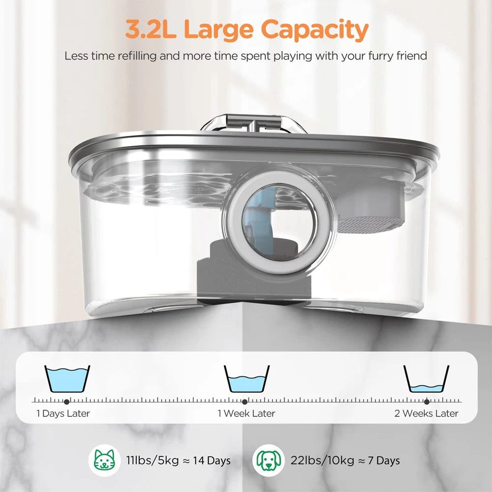 PetLuxe™ Stainless Steel 3.2L Ultra-Quiet Fountain – High-Capacity Multi-Pet Water Station