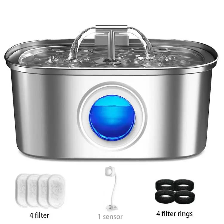 PetLuxe™ Stainless Steel 3.2L Ultra-Quiet Fountain – High-Capacity Multi-Pet Water Station