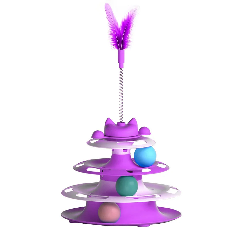 PetLuxe™ 3-Tier Interactive Cat Turntable – Roller Ball Toy with Feather Teaser
