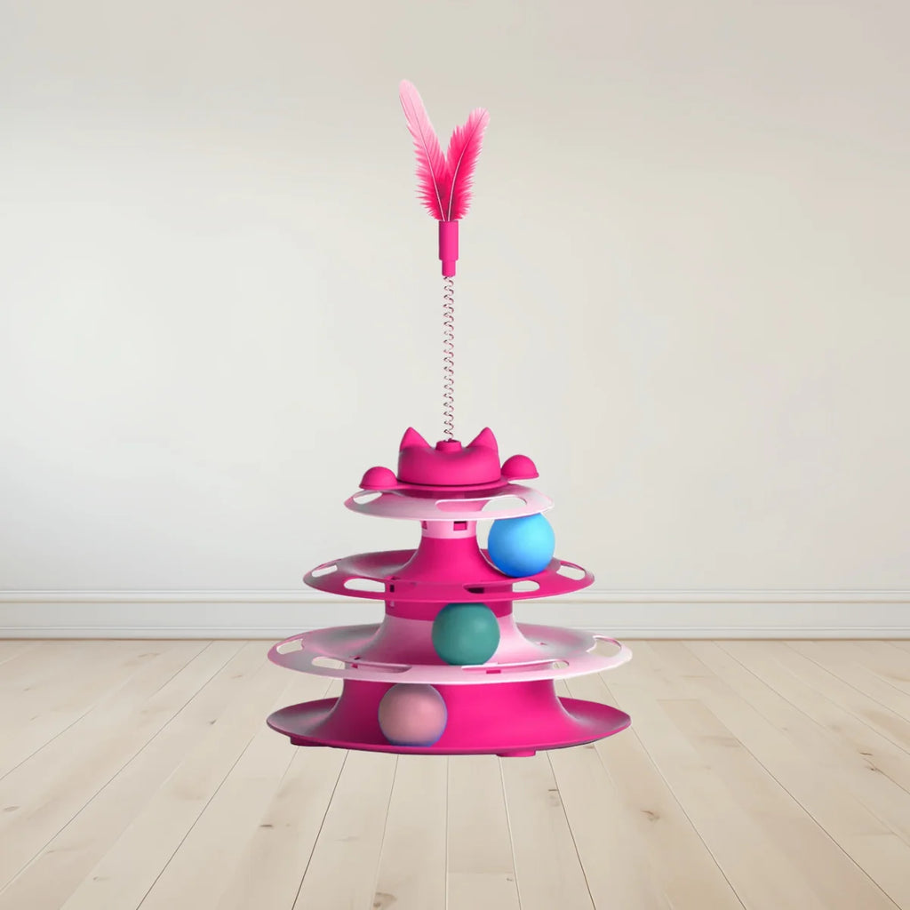 PetLuxe™ 3-Tier Interactive Cat Turntable – Roller Ball Toy with Feather Teaser