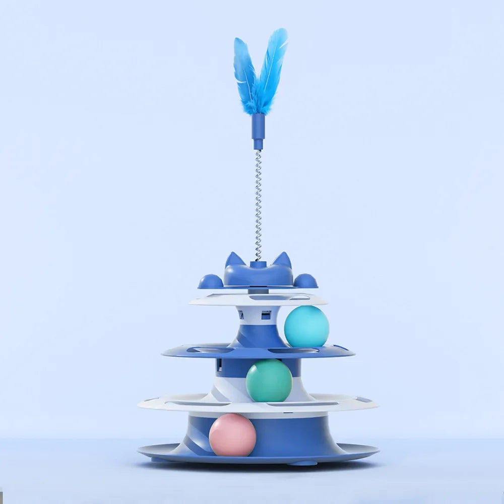 PetLuxe™ 3-Tier Interactive Cat Turntable – Roller Ball Toy with Feather Teaser