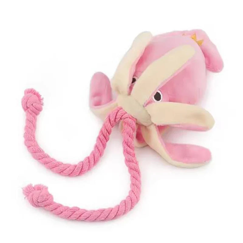 PetLuxe™ Octopus Squeaky Plush – Durable Cotton Rope Chew & Interactive Toy