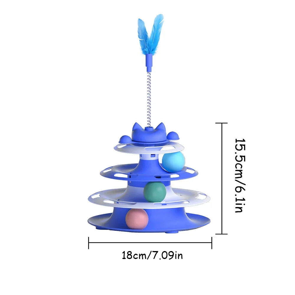PetLuxe™ 3-Tier Interactive Cat Turntable – Roller Ball Toy with Feather Teaser