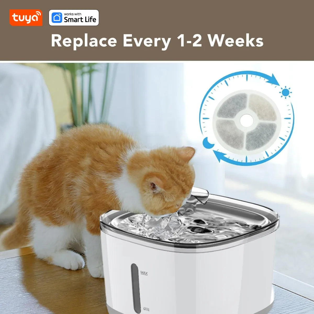 PetLuxe™ Smart App-Controlled Water Fountain – 2.5L SUS304 Stainless Steel Automatic Dispenser