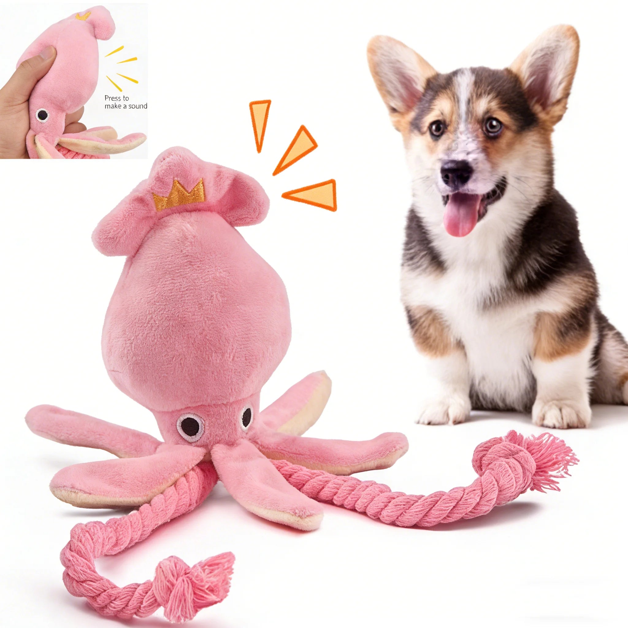 PetLuxe™ Octopus Squeaky Plush – Durable Cotton Rope Chew & Interactive Toy
