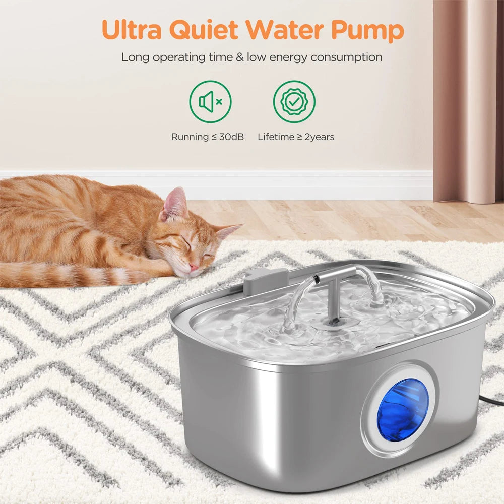 PetLuxe™ Stainless Steel 3.2L Ultra-Quiet Fountain – High-Capacity Multi-Pet Water Station