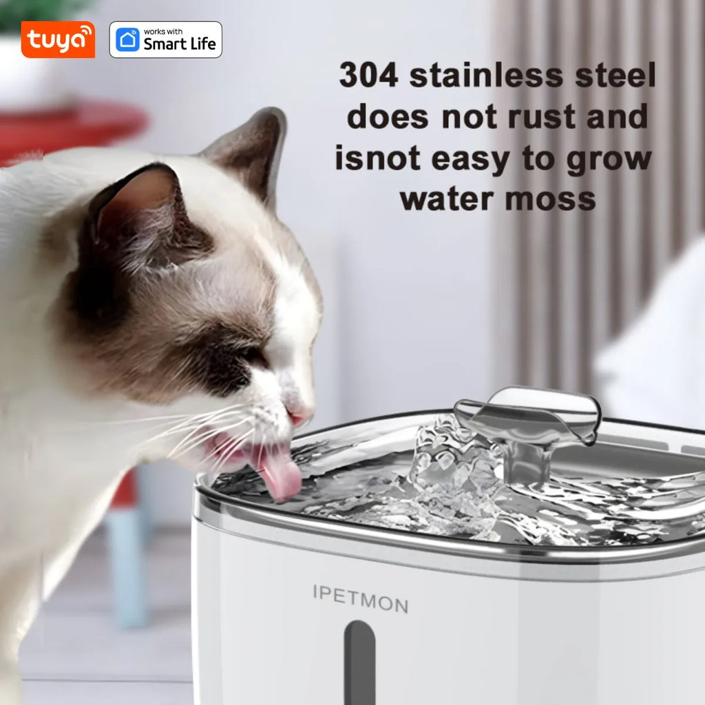 PetLuxe™ Smart App-Controlled Water Fountain – 2.5L SUS304 Stainless Steel Automatic Dispenser