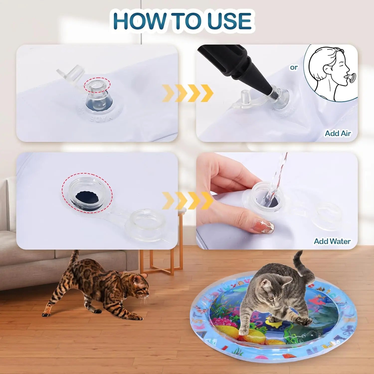 PetLuxe™ Interactive Water Sensory Play Mat – Thickened Cooling Pad for Cats & Dogs